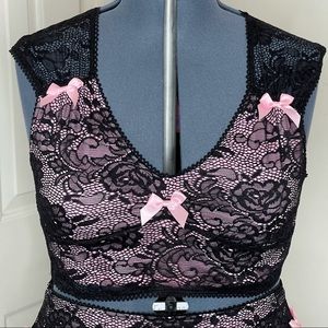 DollsKill Black/Pink Lace Satin Bow Crop Top NWT